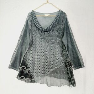 Simply Couture Black & Gray Long Sleeve Cowl Neck Boho Tunic Blouse 1307